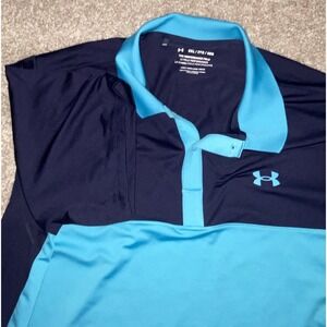 Under Armour Men The Performance Polo Size 3XL Loose Active Logo Golf Blue Block